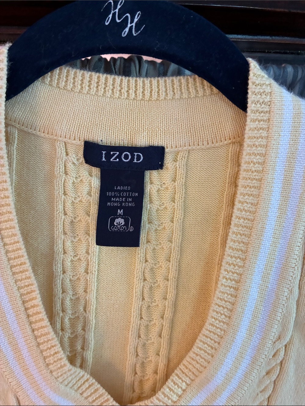 Izod Yellow Cable-Knit V-Neck Sweater Vest with White Trim - Picture 2 of 7